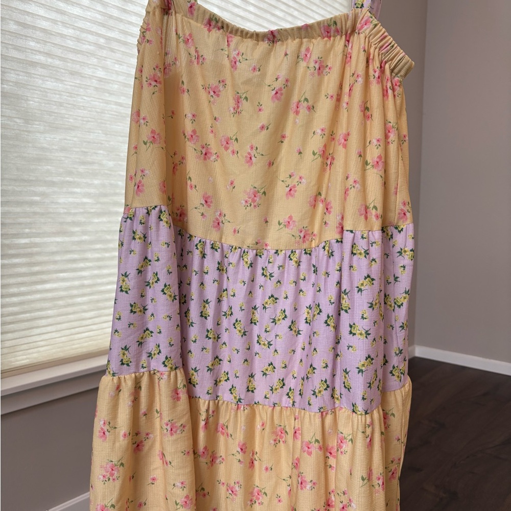 ASOS Curve Floral Tiered Dress in Yellow and Lavender